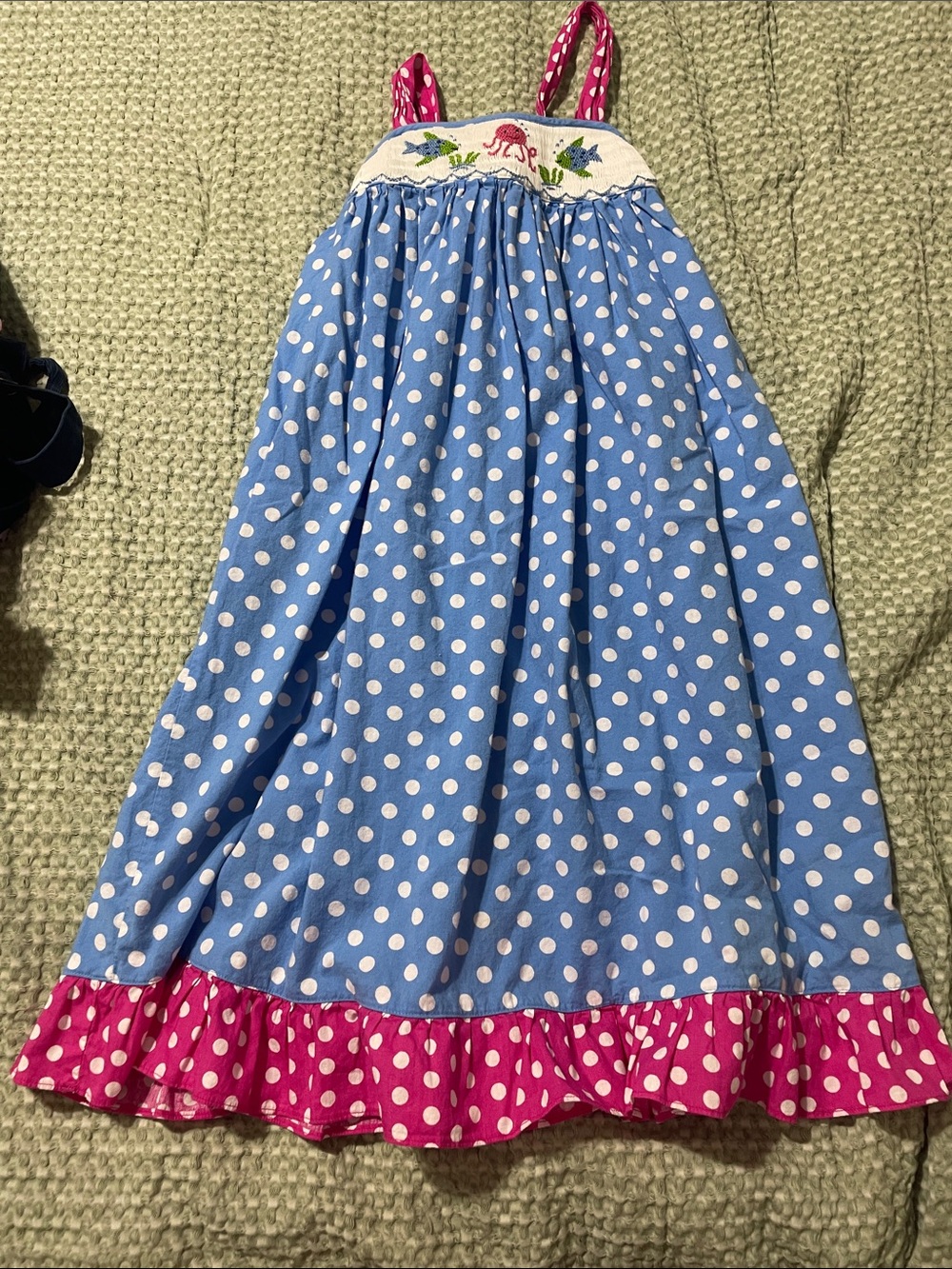 Girls' sea creatures smocked Sundress with Pink Trim. Perfect for the beach!
